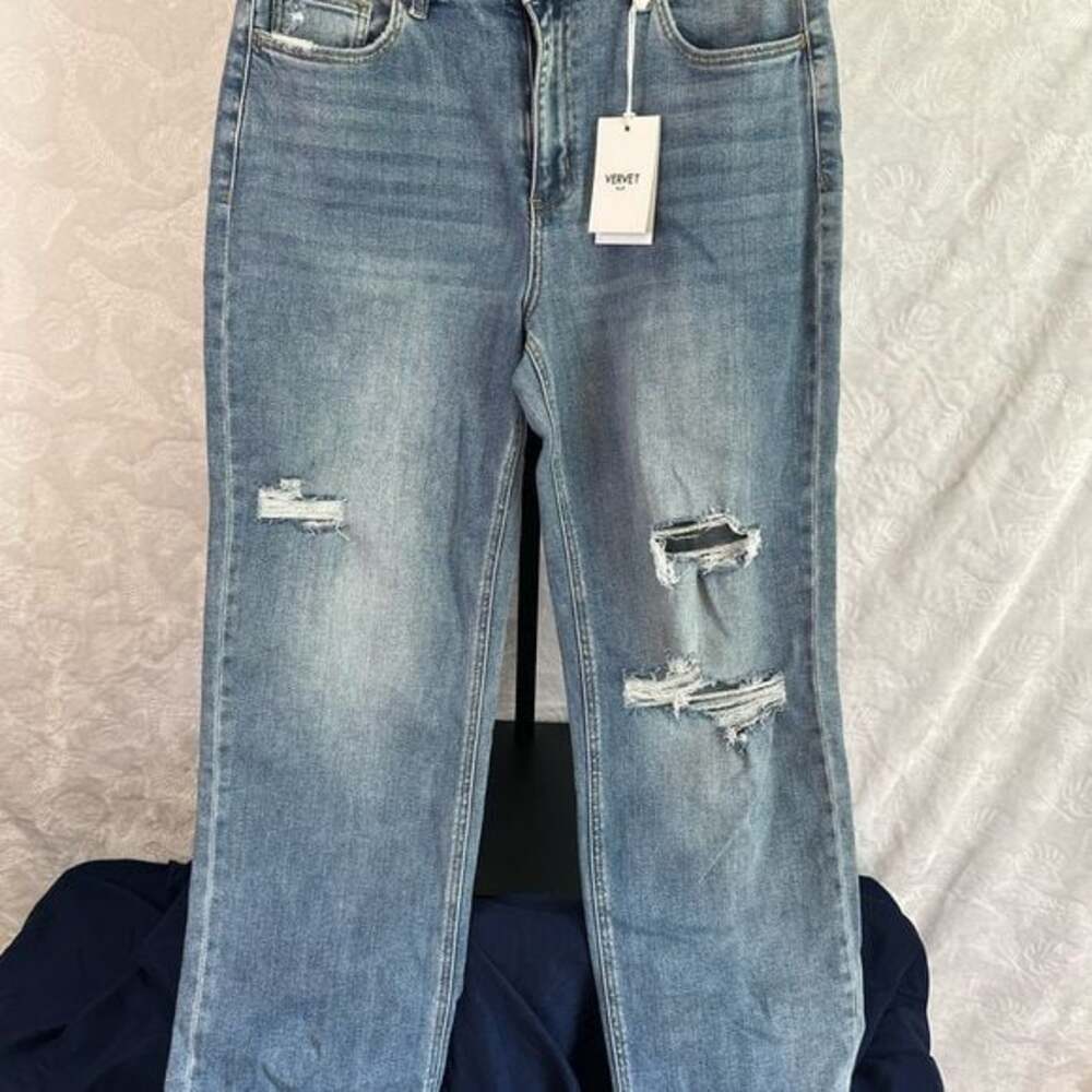 Vervet Blue Distressed Boyfriend Jeans